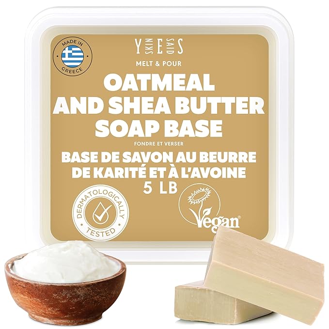 5Lb Oatmeal Soap Base - Bulk Melt and Pour Organic Soap Making Supplies - SLS/SLES Free, No Palm Oil, All Natural - Perfect for DIY Projects, Gentle on Skin, Moisturizing