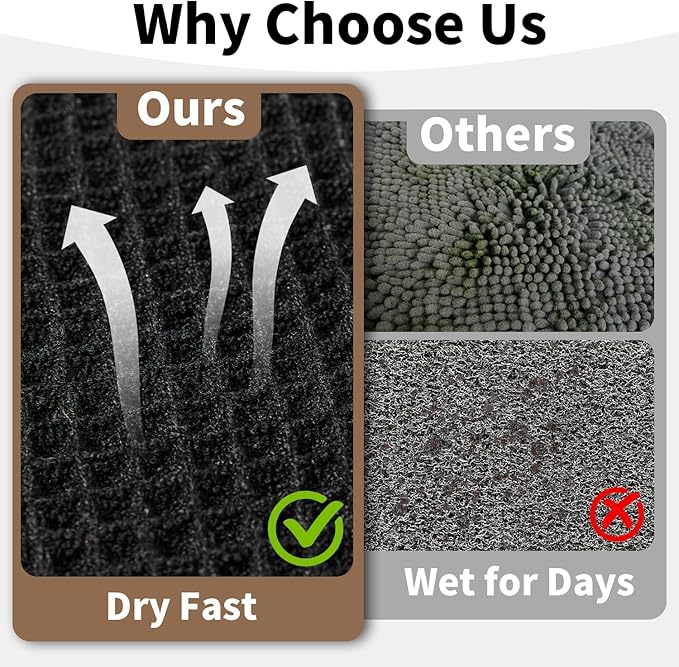 Black Bathroom Rug - Waffle Bath Mat Non Slip Washable, Super Absorbent & Quick Dry, Boho Bath Mat Farmhouse Bathroom Decor, 20'' x 48'', Black