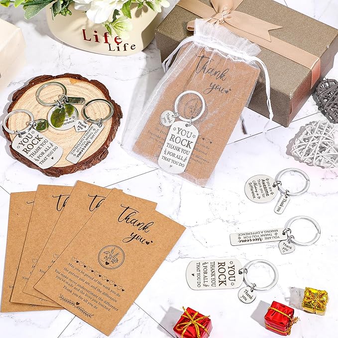 Yinkin 144 Set Employee Valentine's Day Gift Appreciation Gifts Bulk Thank You Keychains with Kraft Cards for Employee Coworker Staff (Fresh)