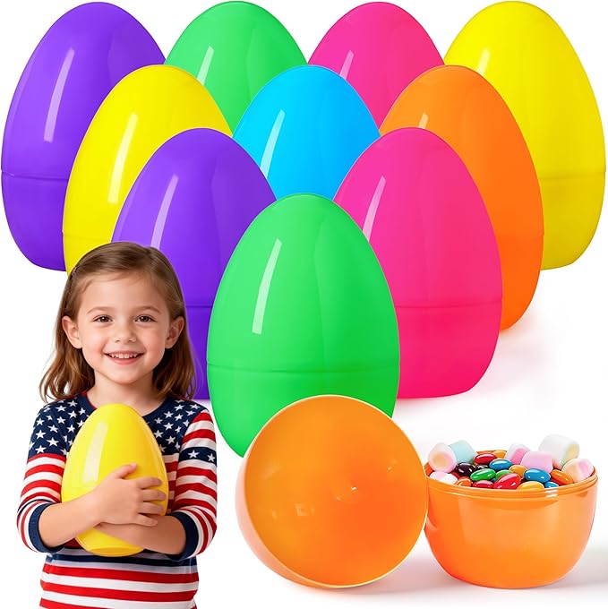 JOYIN 12 PCS 8" Jumbo Plastic Easter Eggs, Easter Fillable Eggs with Bright Colors For Easter Hunt Party Basket Stuffers Filler Classroom Prize Supplies Decor