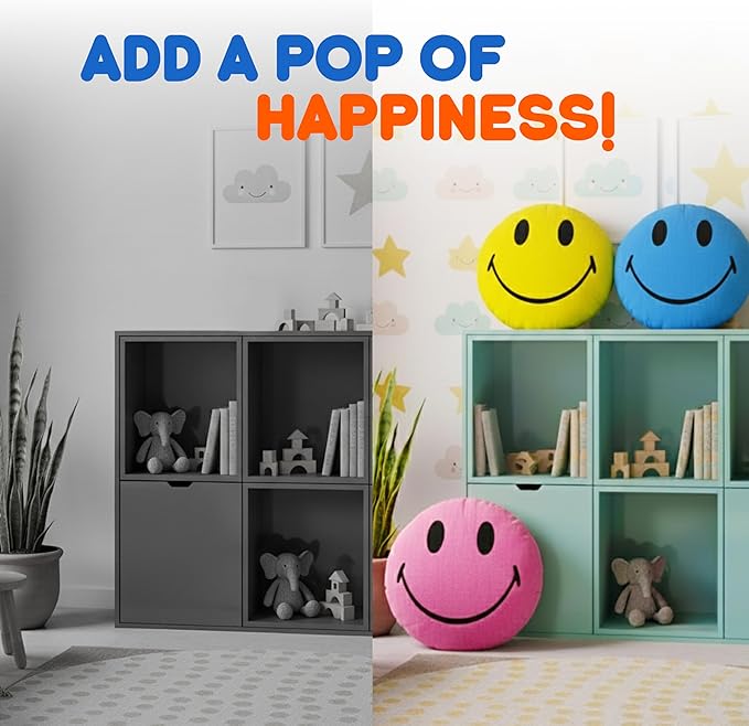 Smiley Face Pillow - Cute Plush for Fun Bedroom Decor - 16" X 16" Soft Cotton Cool Smiley Pillow with Inserts Included - Birthday Gift - Room Decor Aesthetic for Bedroom. (Yellow)