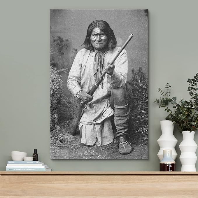 wall26 Canvas Print Wall Art Portrait of Goyaale Geronimo People Pop Culture Historical Realism Famous Closeup Colorful Multicolor Classical for Living Room, Bedroom, Office - 16"x24"