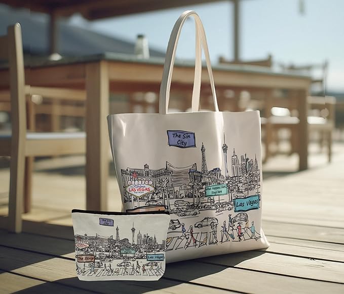 Cities Around the World Artwork Cosmetic Bag Series – Designed in USA, Travel Makeup Bag with Zipper, Souvenir Gift for Women, Artwork Organizer for Purse or Toiletry (Las Vegas)