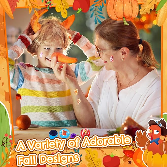 Geelin 100 Pcs Fall Stampers for Kids - Autumn Self Ink Stamps Bulk Thanksgiving Party Favors Assorted Kids Stamps Fall Toys for Party Gift Goody Bag Filler Treats, Classroom Rewards