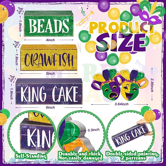 4 Pcs Mardi Gras Decorations Mardi Gras Faux Stacked Books Wooden Sign Book Stack for Kitchen Dining Table Tiered Tray Fireplace Mantel Home Decor