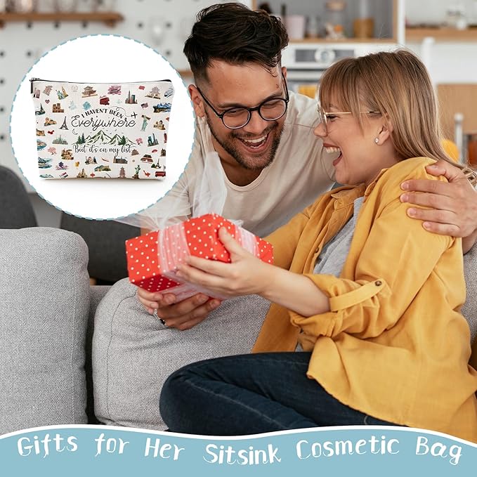 Travel Gifts Makeup Bag For Women - I Havent Been Everywhere But Its On My List Makeup Bags for Travelers Women Travel Essentials Gifts for Birthday Christmas Weddings