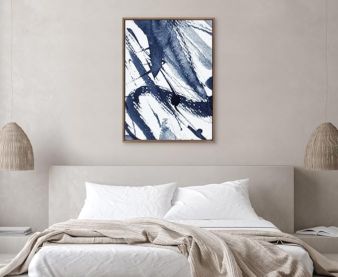 Kate and Laurel Sylvie Indigo Watercolor Framed Canvas Wall Art by Amy Peterson, 31.5x41.5 Gold, Modern Blue Abstract Art for Wall