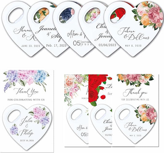 20 PCS Personalized Wedding Favors Bottle Openers - Custom Wedding Gifts for Guests with Thank You Cards, Memorable Thank You Gift for Celebrating Your Special Day (Heart)