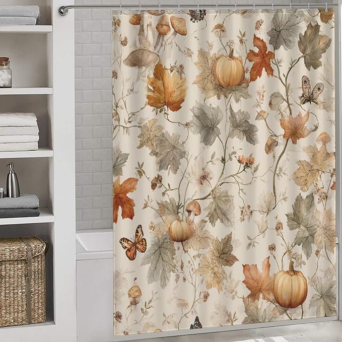 Fall Pumpkin Autumn Thanksgiving Shower Curtain Waterproof Washable Fabric Bathroom Shower Curtains for Bathroom Decorations Home Indoor Decor 64x72Inch