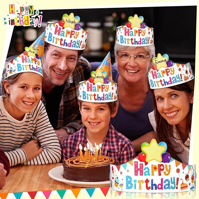 Outus 42 Pack Happy Birthday Crowns for Kids Classroom with Elastic Band for Teachers Students Kindergarten Party
