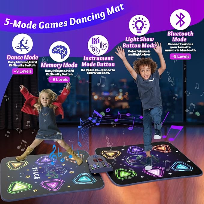 Dance Mat Toys for 3-12 Year Old Girls Boys,Dance Mat for Kids with Light Up 12-Buttons, 2-Player Dance Toy for Toddler with 5 Modes,Birthday Xmas Gifts for 3 4 5 6 7 8 9 10+ Year Old Girls Boys Kids