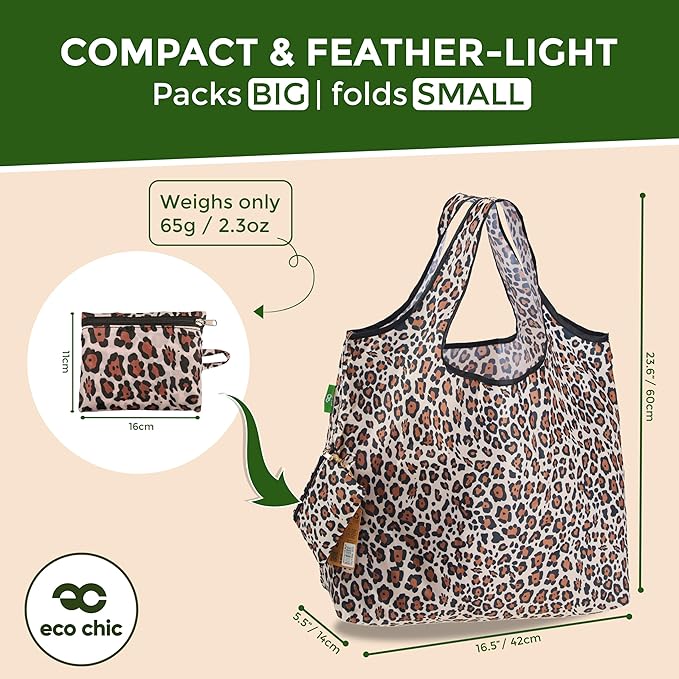 ECO CHIC Foldable Reusable Large Grocery Bags - Foldable Grocery Bags - Lightweight, Recycled & Reusable Shopping Bag - Waterproof, Packable Tote Fitting in Fine Grocery Bag Carrier