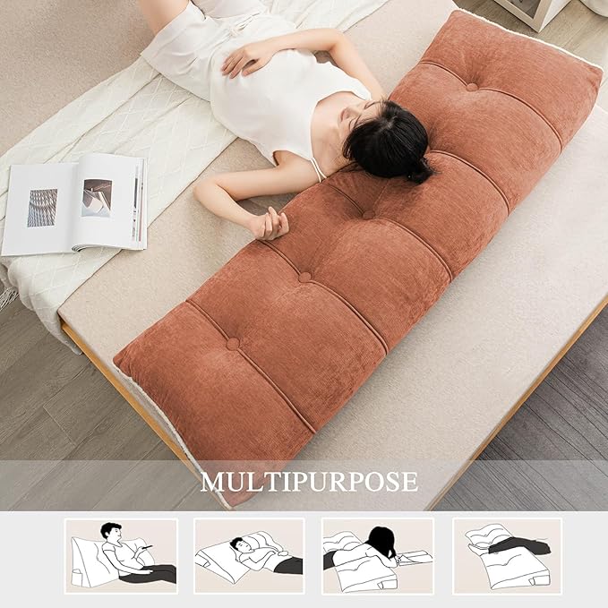 Headboard Pillow Twin, Chenille Triangular Wedge Pillow Headboard Twin Size, Reading Setting Backrest Daybed Pillows for Bed Sofa with Removable Coverr, Orange