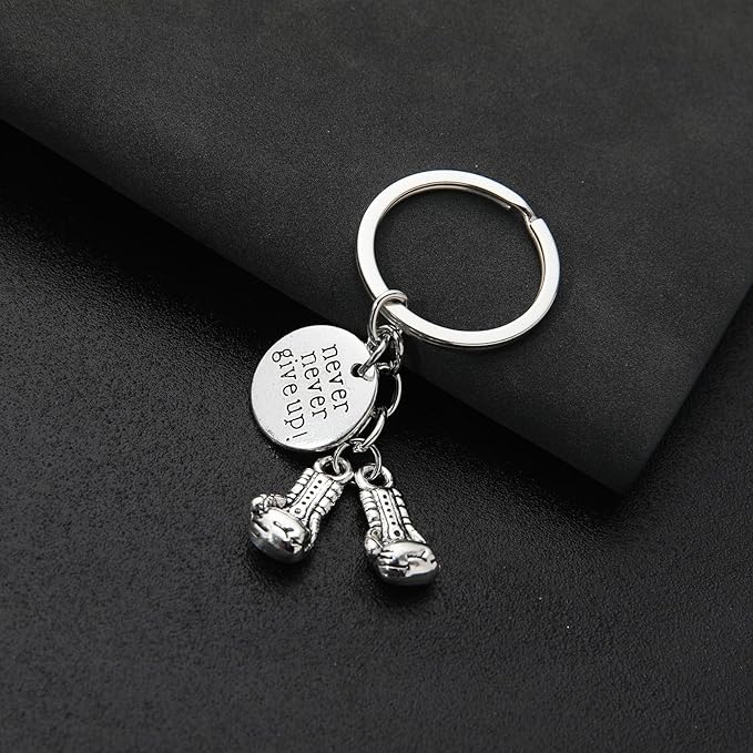PHAETON 20PCS Never Give Up Boxing Keychain Boxing Gloves Charm Keyring Inspirational Gifts for Boxers Boxing Coach Boxing Keychain Fitness Gifts Boxer Fan GiftSport Lover