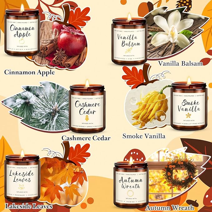 Candles for Home Scented, 6 x 3.5 oz Soy Wax & 150 Hours Long Lasting Fall Candles, Gifts for Women Birthday Thanksgiving Day Merry Christmas