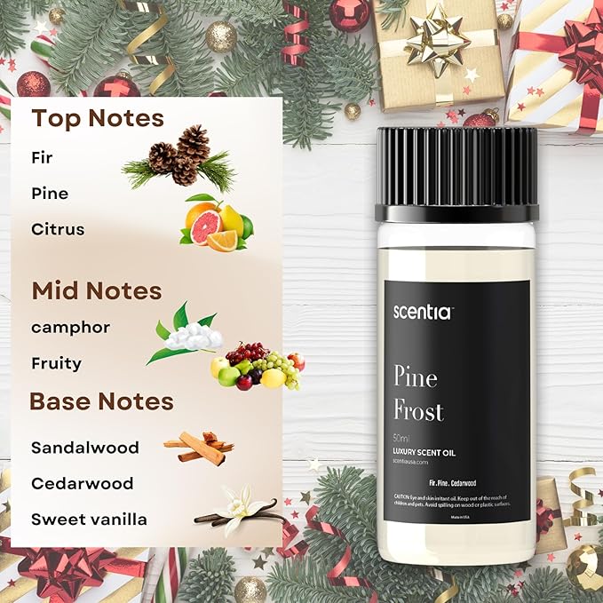 Scentia Pine Frost Essential Oil – 50ml Christmas Diffuser Oil | Crisp Winter Blend with Fir, Pine, Citrus & Vanilla | Holiday Aromatherapy for Gifting, Candles & DIY Soaps