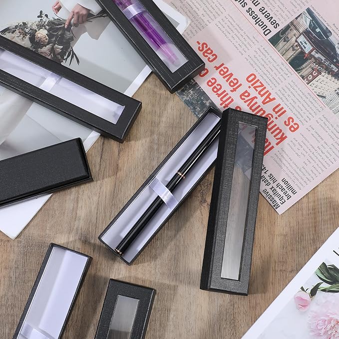 36 Pcs Black Empty Pen Gift Box, Cardboard Pen Display Boxes with Clear Window, Pens Presentation Box Single Packaging Case for Jewelry Gift Business Birthday Souvenir Office Supplies