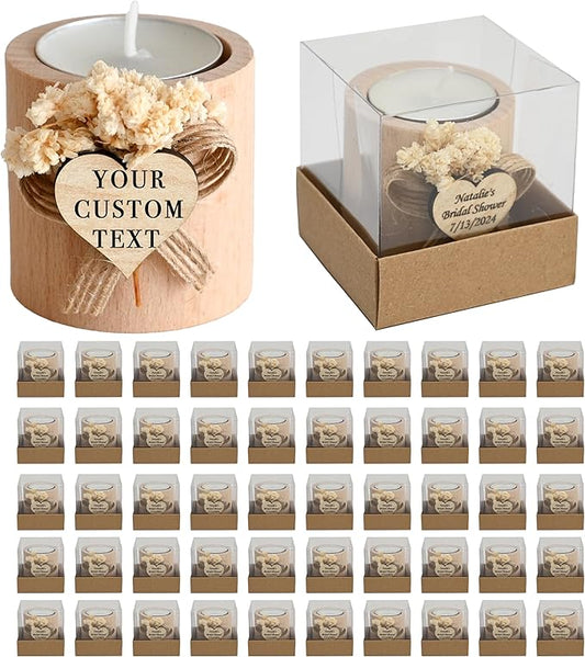 50 Pcs Handmade Personalized Cylinder Candle Holders – Elegant Wedding Favors, Bridal Shower Gifts, Funeral Memorials, & Tealight Candles for Guests