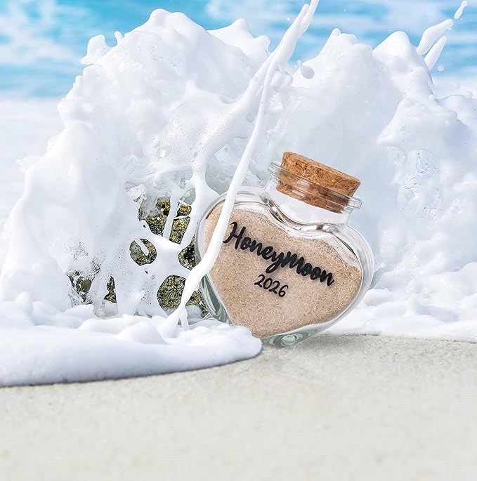 Honeymoon Sand Keepsake Jar 2026，Bridal Shower, Wedding, Engagement, Honeymoon, Travel Gift for Couples, Newlywed, Fiance(Gift Box Includes) - 40ml Heart Shape Glass