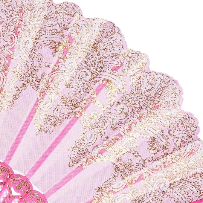 QIRMIZI 30 Pack Folding Handheld Fans,Silk Spanish Fan, Perfect for Weddings, Parties, and Dancing,Pink