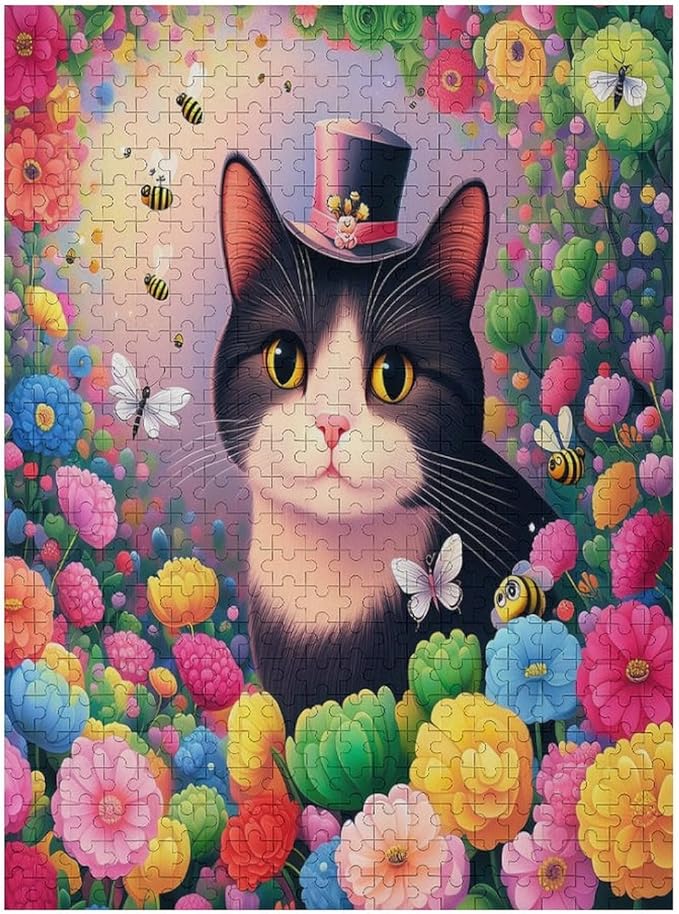 Wooden Puzzles 500 Piece，Cat Portrait Themed Jigsaw Puzzles，Educational Games，Family Puzzles，Unique Gifts for Wall Art，Funny Puzzles，Stress Relief Games，Puzzle Games