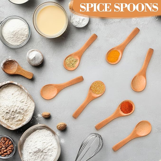 Boao 200 Pcs Small Wooden Spoons, 3.5'' L, Mini Wood Natural Tiny Spoons Wooden Little Teaspoons for Jars Sugar Creamer Honey Spices Salt Kitchen Supplies (Light Brown)