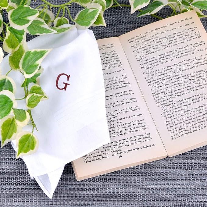 Initial Handkerchief for Men, Monogrammed Boxed 3 Piece Set,100% Cotton