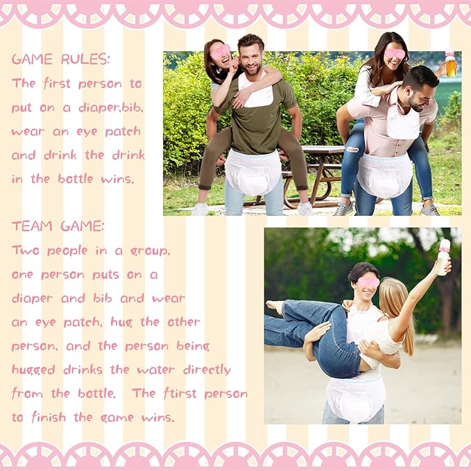 6 Sets Bottle Chug Baby Shower Games Plastic Baby Bottles Hat Disposable Diapers Gender Reveal Games Baby Changing Diaper Race Game Decorations (Pink)