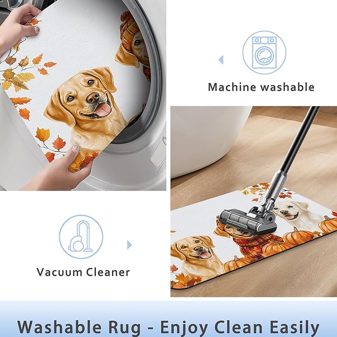 Cute Dog Bathroom Rug 29.5"x17", Super Absorbent Fast Drying Bath Mat with Non-Slip Rubber Backing, Thin Low-Profile Easy-Clean Bathroom Floor Mat for Shower or Tub