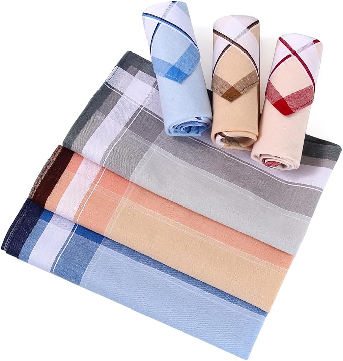 HOULIFE Handkerchiefs for Men, Soft Cotton Mens Handkerchief with Striped Pattern Classic Hankies for Men in Assorted Color