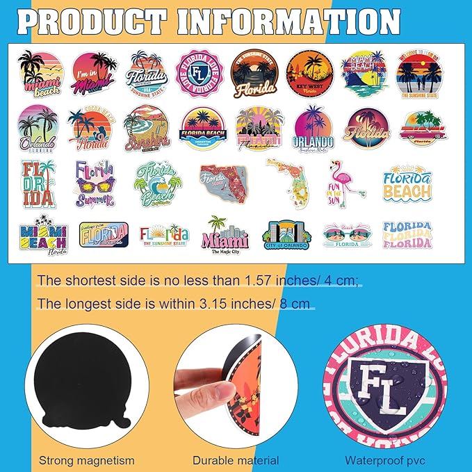 Konohan 30 Pcs Florida Souvenirs Gifts Florida Magnet for Refrigerator City Magnetic Refrigerator Stickers for Party Home Decoration