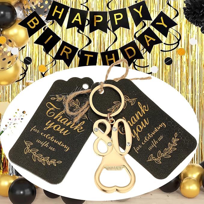 24 pcs 80th Gold Keychain Bottle Opener Birthday Party Favors for Guests,80th Beer Bottle Opener Favors Bulk for Birthday Anniversary Souvenirs Party Decor Supplies (Gold 80th)