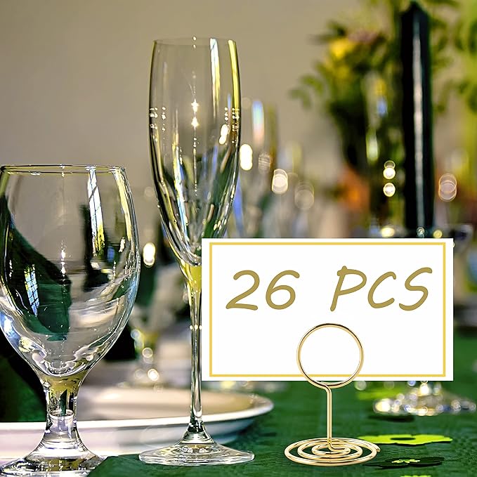 Hoewina 26Pcs Table Number Holders, Place Card Holder, Wire Picture Holder, Small Size Table Card Holders, Photo Holder for Centerpieces, Wedding Reception, Party, Birthday (Gold)