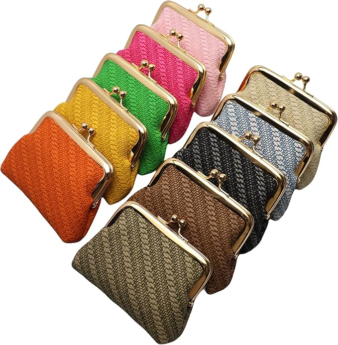 Coin Purse Vintage Bag Lock Wallet Buckle Kiss Lock change purse change holder wallet coin Leather coin wallet(A Rose red)