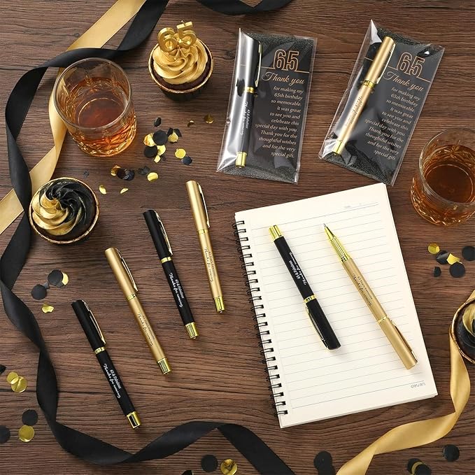 50 Set 65th Birthday Party Favor for Guest Anniversary Party Favor with Black and Gold Ballpoint Pens and Thank You Cards for Women Men Birthday Anniversary Appreciation Gifts