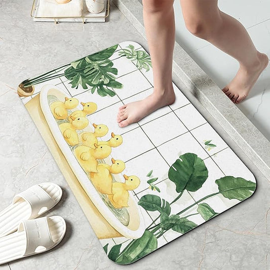 Bathroom Rug 29.5"x17",Duck Bathtub Swimming Bath Mat with Non-Slip Rubber Backing, Quick-Drying Absorbent Thin Floor Mat for Bathroom, Shower, Sink, or Kitchen