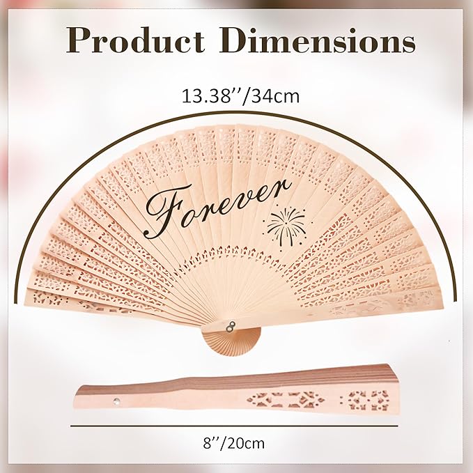 50 Pcs Wedding Fans Engraved Wooden Folding Hand Fans with Organza Bags, Wedding Party Favors for Guests, Bridal Shower & Summer Outdoor Ceremony (Style6,50)