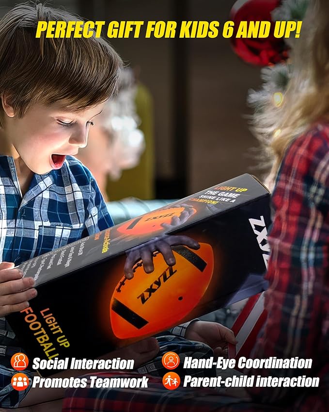Rechargeable Glow in The Dark Football Birthday Gifts for 6 7 8 9 10 11 12 13 14 15 Year Old Boys, NO 6 Light Up Football Perfect for Teen Outdoor Sports Ideas, Kids Boys Toy Stuff Ages 6-15