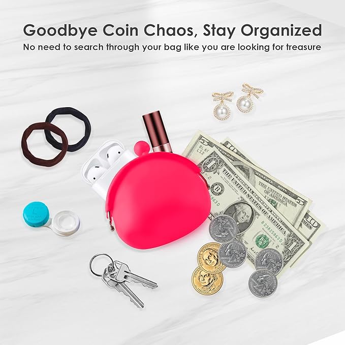 Coin Purse for Women – Silicone Small Coin Pouch with Kiss Lock for Coins, Keys, Lipstick, and Earphones – Mini Cute Change Purse, Coin Purse & Pouch for Daily Life, Cars, Travel, Party (Dragonfruit)