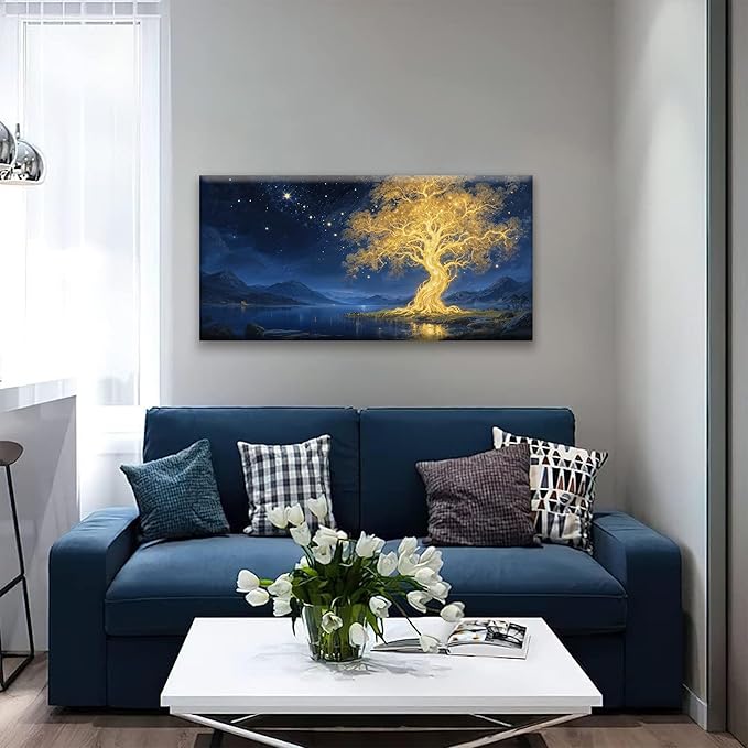 Suconvng Canvas Wall Art Decor Painting Gold Tree Plants Abstract Wall Decor Botanical Modern Wall Art Print Paintings Decorations Artwork Pictures For Bedroom Home Office Artwork 20" × 40"