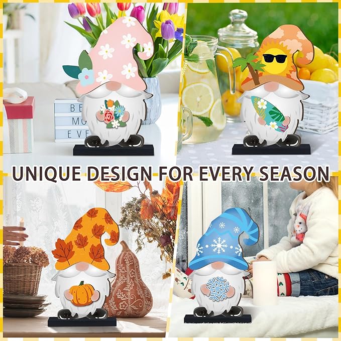 Blulu 32 Pcs Christmas Interchangeable Wooden Gnome Decor DIY Holiday Christmas Seasonal Tiered Tray Decoration Gnomes with Magnet Pieces Welcome Sign for Xmas Holiday Decorations (Fresh)