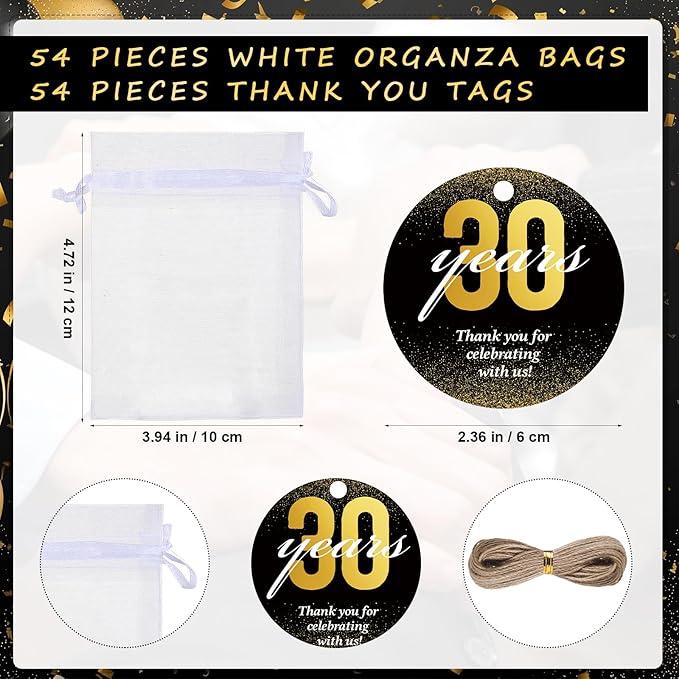 Dandat 54 Sets 30th Birthday Party Favors for Guests Birthday Beer Opener Keychain Cheers to 30 Bottle Opener Keychain with Thank You Cards and Gift Bags for Anniversary Wedding Party Favors
