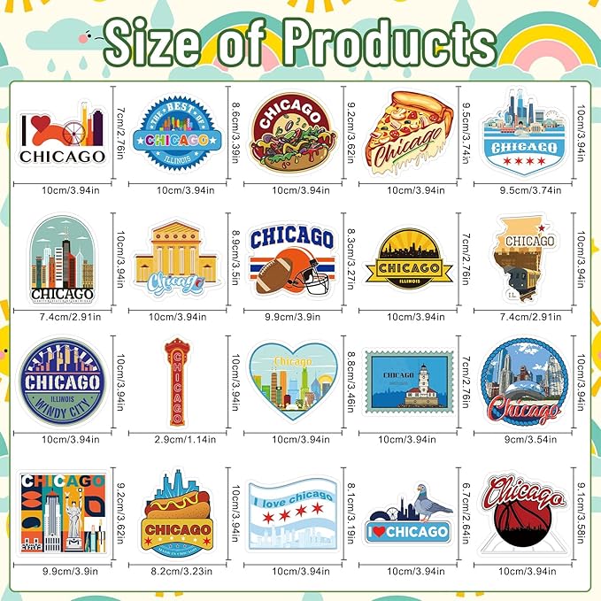 20 Pcs Chicago Fridge Magnet Souvenirs - Chicago Refrigerator Magnet USA Flag USA State Travel Souvenirs Gifts Refrigerator Stickers for Home Kitchen Office Cruise Door Decor