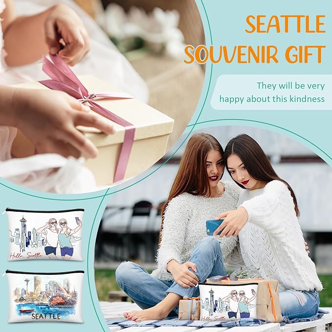 Reginary 6 Pcs City Cosmetic Bag Souvenir Gifts New York Zipper Pouch Chicago Souvenir Seattle Boston Nashville London Paris Italy Alaska Gifts Memento for Women Traveler(Seattle)