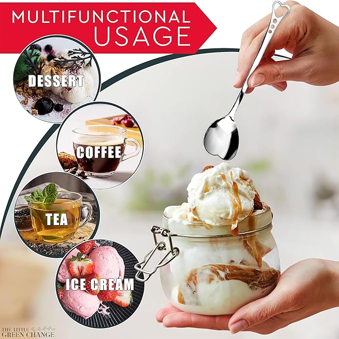 5.6'' Sugar Spoon - Heart Spoons for Coffee Set of 6 Stainless Steel Design, Valentines Spoons for Gifting – Cute Spoon for Coffee, Tea, Cocktails, Ice Cream and Desserts | Elegant Table Decor