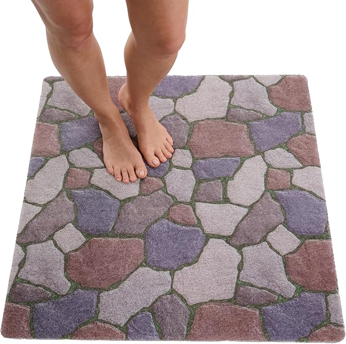 Square Shower Mat - Non Slip Shower Mats for Inside Shower - Extra Large 31x31 Shower Floor Mat Non Slip - Square Bath Mat for Shower - Secure Anti Slip Loofah Shower Bath Mat (31x31 Stone Path)