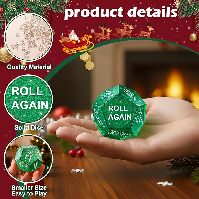 Santa Swap Gift Exchange Dice, Xmas Stocking Stuffers 2025, Snowflake Exchange Game, 12 Sided Dice for Holiday Parties, Family Gatherings & Office Events with Themed Gameplay Actions