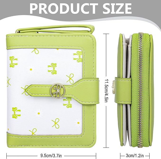 Womens Wallet Cute Small Wallets for Women Green Coquette Bow Women's Wallet Kawaii Card Wallets for Women Ladies Bow Stuff
