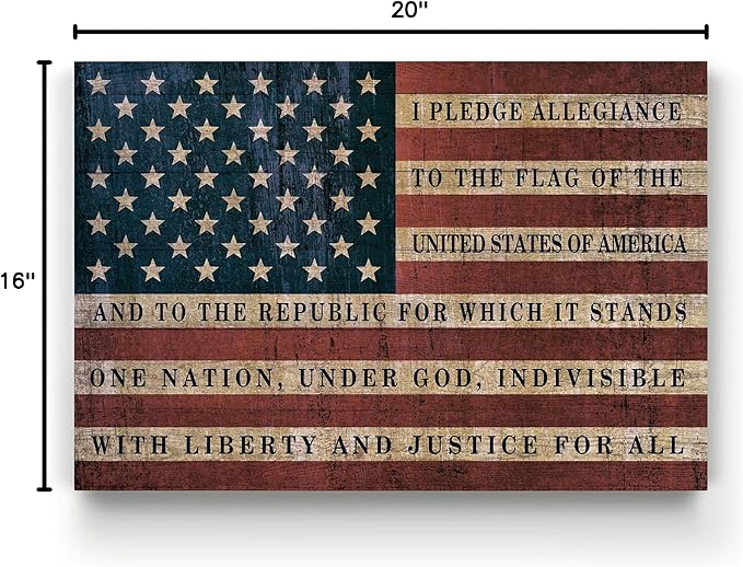 Renditions Gallery Canvas Wall Art Modern Paintings & Prints Decorations American Pledge Allegiance Traditional Patriotic Canvas Flag Artwork for Bedroom Office Kitchen - 16"x20" LT25