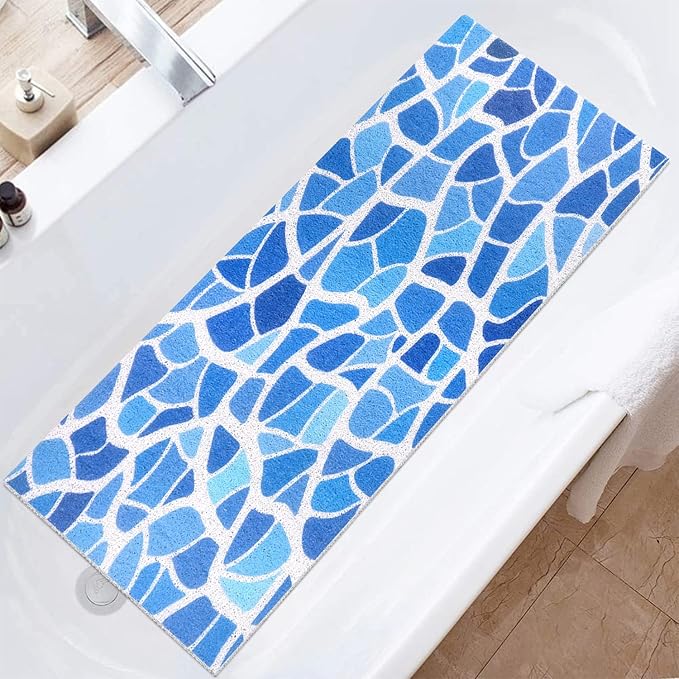 Bathtub Mat Shower Mat Non-Slip, 16x 39 Inch, Soft Comfort Bath Mat with Drainage Holes, PVC Loofah Massage Bathmat for Shower, Tub, Bathroom, Wet Areas, Quick Drying